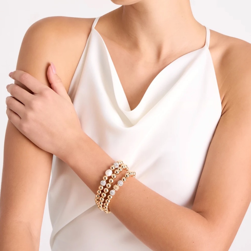 Gold Beaded Three Piece Bracelet Set